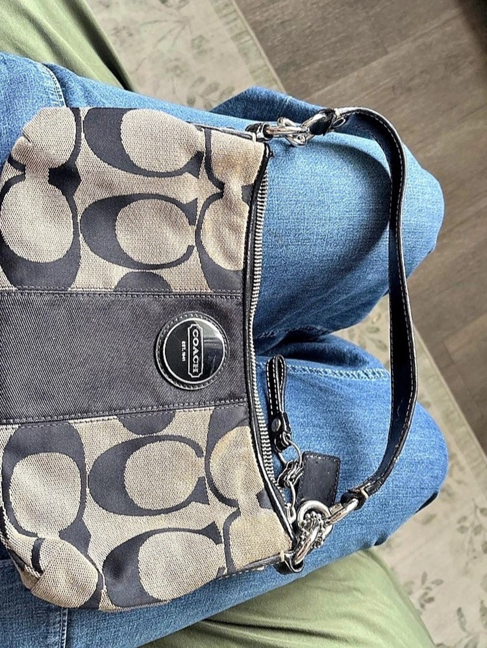 Coach Signature Stripe Small Shoulder Bag Brown & Black